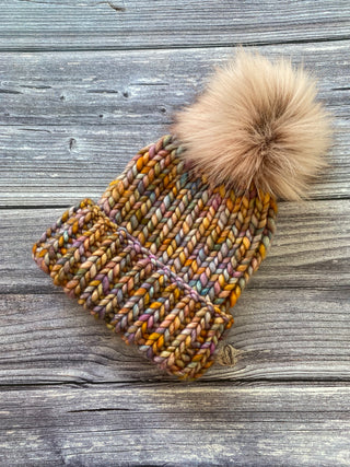 Dancing Leaves Chunky Knit Merino Wool Beanie