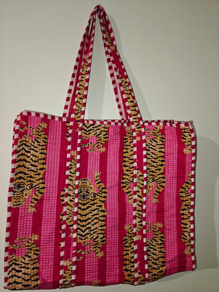 Dark Pink Stripe Tiger Tote