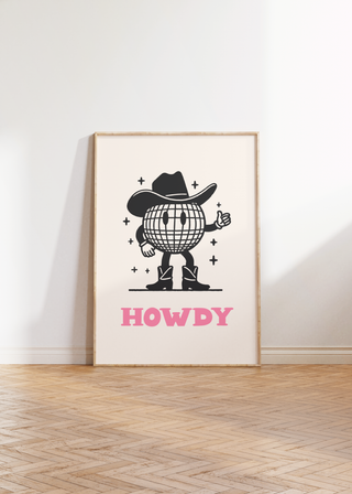 Disco Cowboy Wall Art Print (Black/Pink)