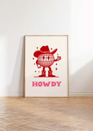 Disco Cowboy Wall Art Print (Red/Pink)