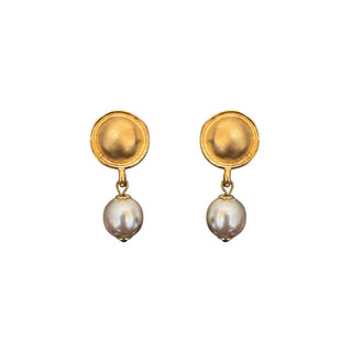 1990s Vintage Matte Gold Pearl Drop Earrings