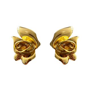 1980s Vintage Gold Plated Flower Earrings - Clip On