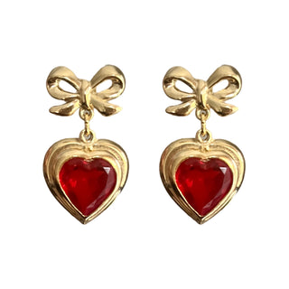 1990s Vintage Sphinx Gold Plated Bow & Heart Earrings