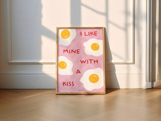 'I Like Mine With a Kiss' Eggs Wall Art Print - Pink/Red