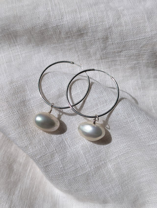 Endless Hoop Earrings with Vintage Glass Pearls