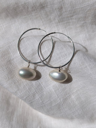 Endless Hoop Earrings with Vintage Glass Pearls