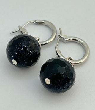 Faceted Goldstone Bead on Silver Plate Earrings