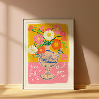 Find Joy Flowers in Antique Vase Art Print