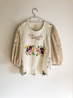 Embroidered Blouse with Lace Sleeves
