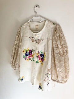 Embroidered Blouse with Lace Sleeves