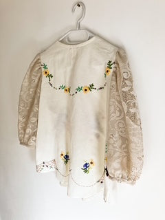 Embroidered Blouse with Lace Sleeves