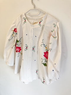 White Blouse with Pink Applique