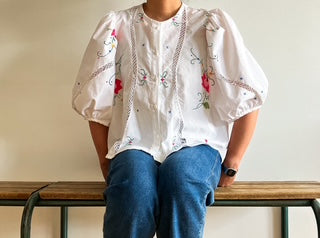 White Blouse with Pink Applique