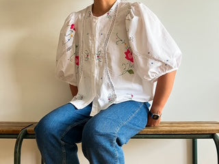 White Blouse with Pink Applique