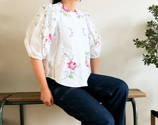 White Blouse with Pink Applique