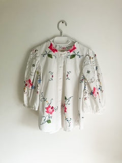White Blouse with Pink Applique