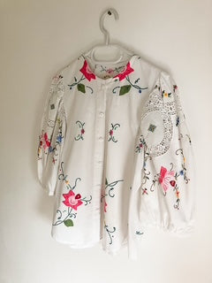 White Blouse with Pink Applique