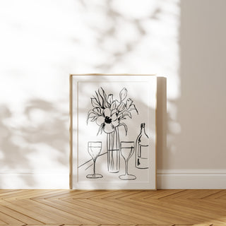 Flowers and Wine Still Life Print