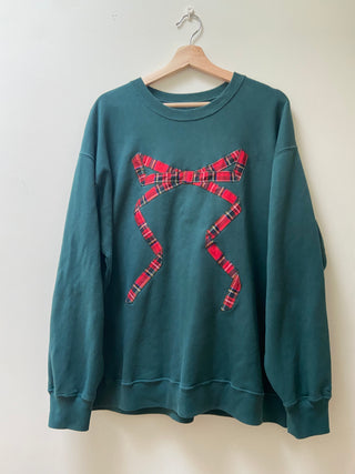 Forest Green Sweatshirt with Tartan bow appliqué, Large