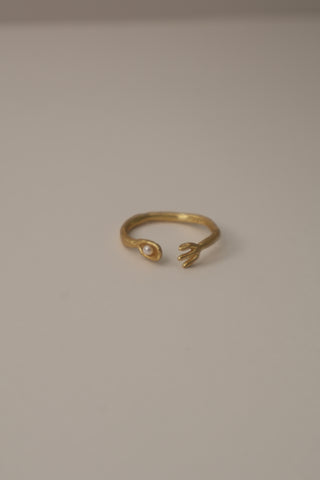 Fork & Spoon Open Ring - 14k Gold Vermeil with a Pearl