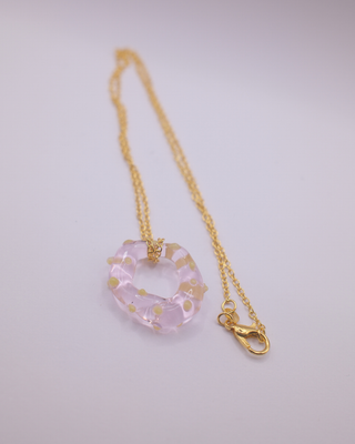 Two-tone Glass Charm Necklace - Green and Pink