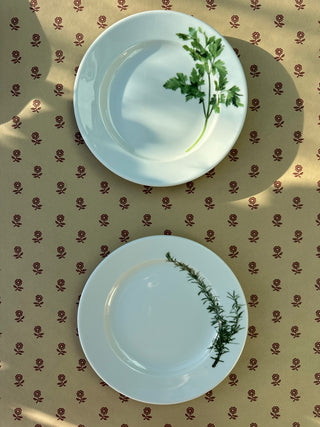 French vintage herb plates, pair (Parsley & rosemary)