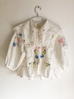 Frill Collar Blue Applique Blouse