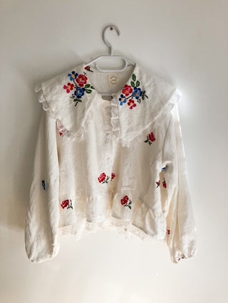 Frill Collar White Embroidered Blouse