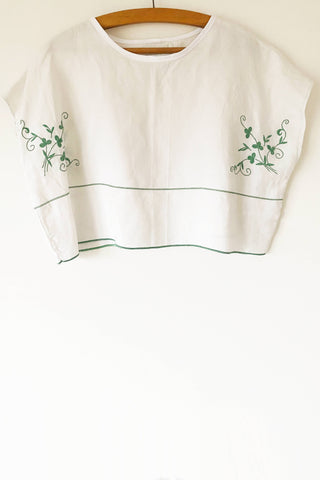 Green Embroidered White Cropped Top