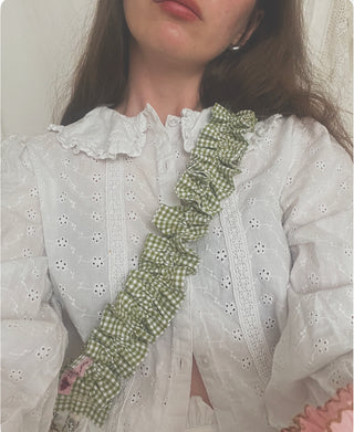 Green Gingham Ruffle Phone Strap