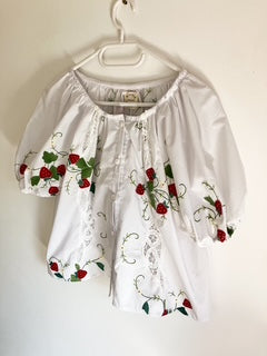 Gathered Puffed Sleeved Strawberry Blouse