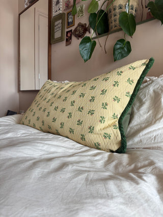 Gingham fringe bolster cushion