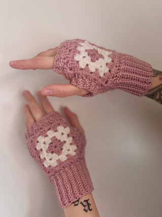 Merino Wool Gloves - Pink and White