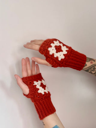 Merino Wool Gloves - Terracotta and White