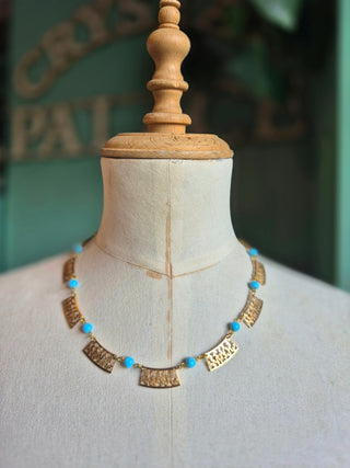 Gold Cutwork and Blue Necklace