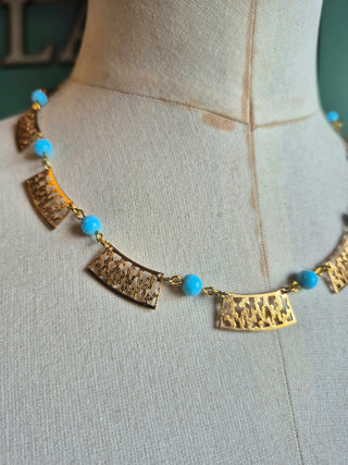 Gold Cutwork and Blue Necklace