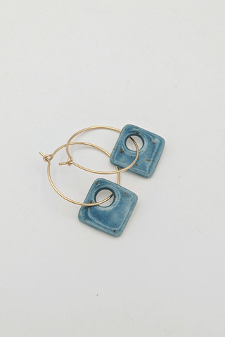Blue Full Small Square Earrings (Gold Filled)