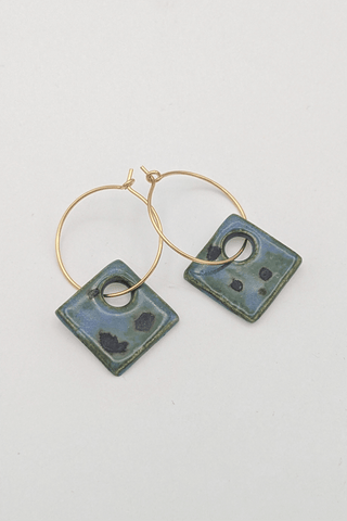 Mottled Blue/Green Square Earrings (Gold Filled)