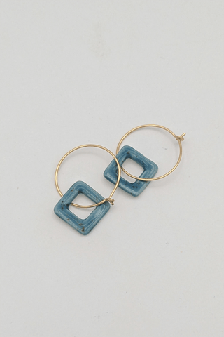 Blue Small Square Earrings (Gold Filled)