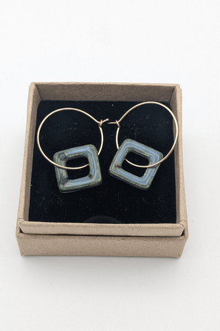 Blue/Green Small Square Earrings (Gold Filled)