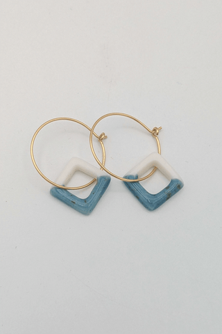 Half Dipped Blue Square Earrings (Gold Filled)