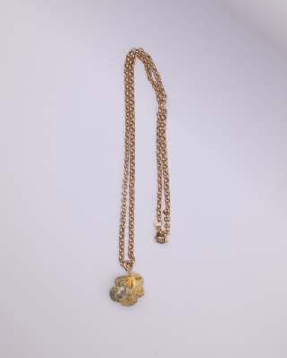 Gold Necklace with Flower Charm - Grey and Gold