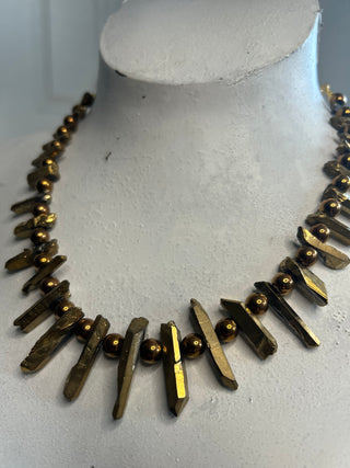 Gold Rock Crystal Spike Necklace