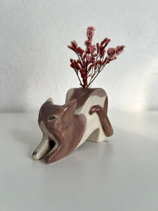 Stretching Cat Vase Grey