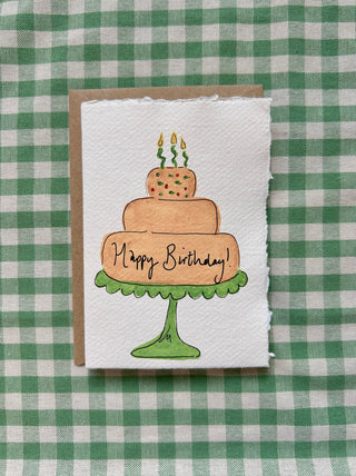 Green Birthday Cake Hand Painted Card