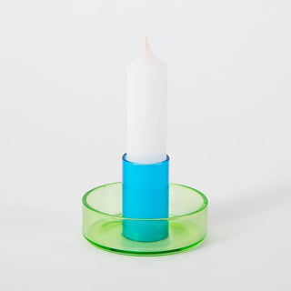 Duo Tone Glass Candle Holder - Green & Blue