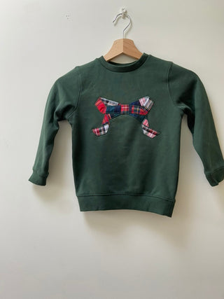 Kid’s Dark Green Sweatshirt with Tartan bow appliqué, 4yrs