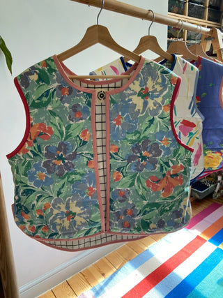 Floral/Check Reversible Quilted Vest