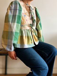 Green Peplum Tie Blouse