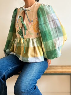 Green Peplum Tie Blouse
